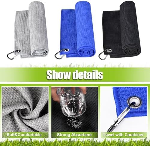 Vyuwast Golf Accessories for Men, Golf Towel with Clip for Golf Bags and Golf Club Cleaner Brush and Dust Cover Divot Carabiner Kit