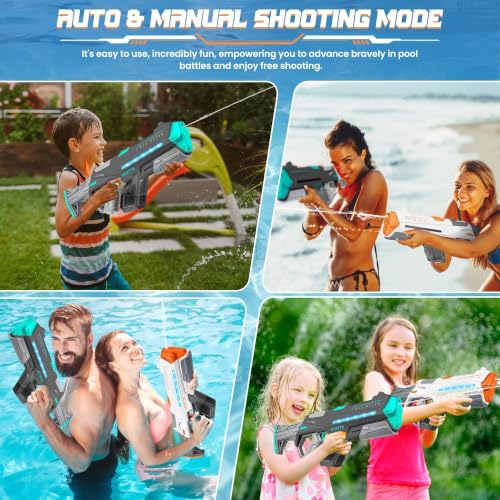 2 Pack Electric Water Guns for Adults, Squirt Guns for Kids with Light Up and Large Capacity, Powerful Water Gun Up to 28-32FT Range by Tinkerty - Used condition - Image 7