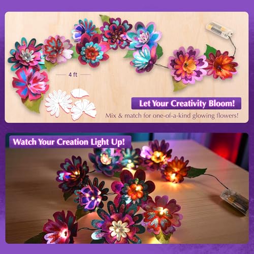 Image of Chalk and Chuckles Flower Lights - DIY Foil Art Craft Kit for Girls 9-12, Create 3D Flowers with LED String Lights, Mess-Free Creative Activity & Glowing Room Decor, Birthday Gift for Kids Age 8+