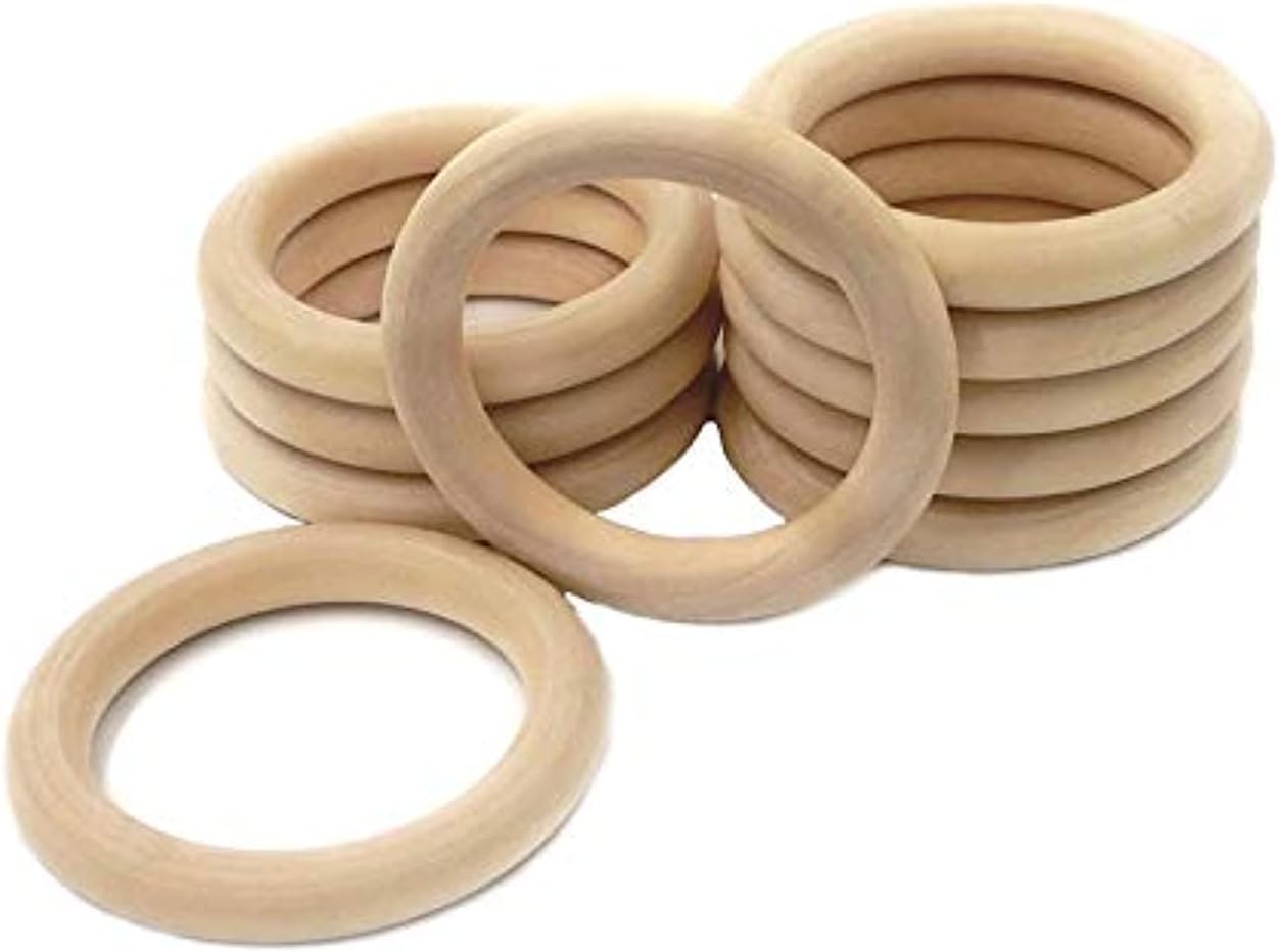 10PCS 40mm 55mm 70mm Baby Natural Teething Rings Wooden Necklace Bracelet DIY Crafts Unfinished Wood Rings Crafts Baby Teether (10PCS 70MM)