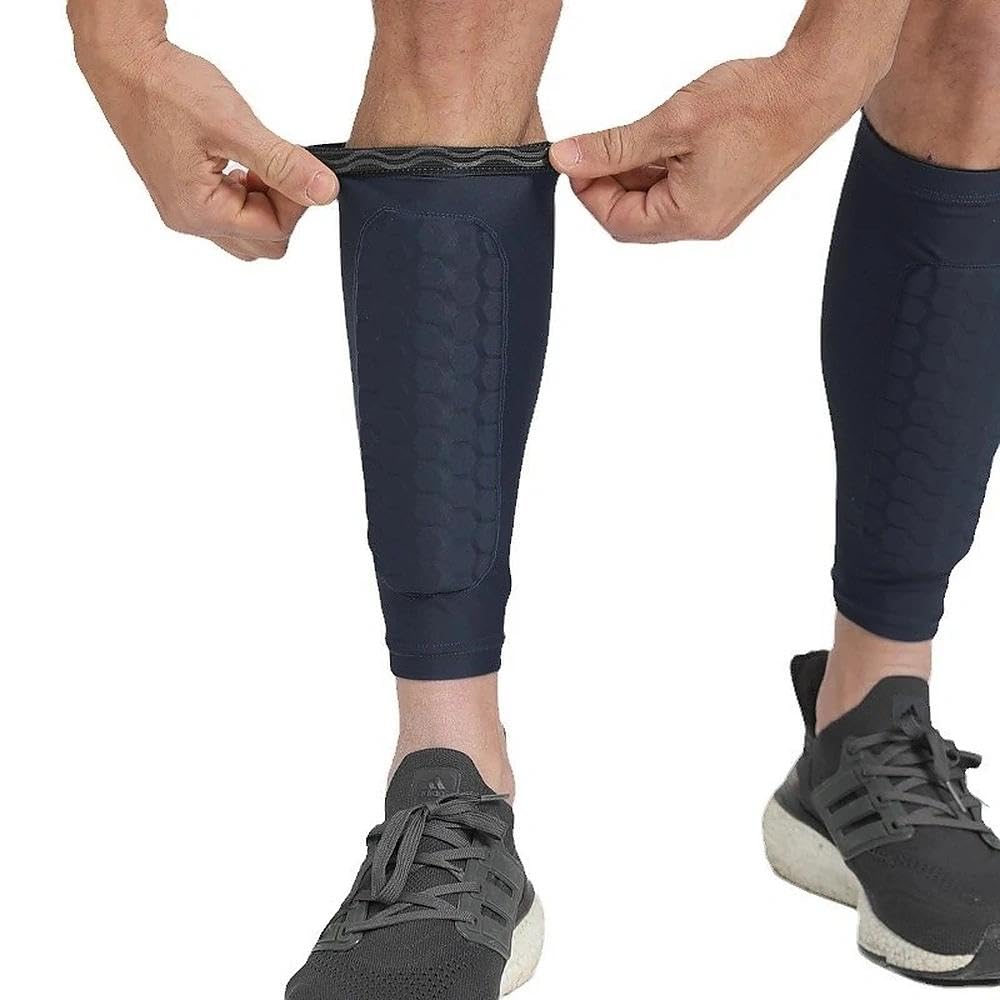 Protège-tibias de ski - Manchons de compression avec rembourrage en nid d'abeille pour répartir la pression des bottes - Protège-tibias pour skieurs et snowboarders (2 pièces, XL)