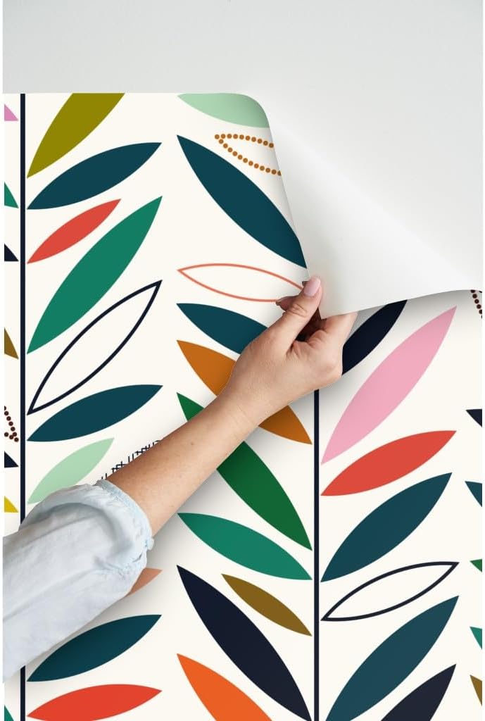 Spoonflower Peel & Stick Wallpaper 3ft x 2ft - Climbing Vines Palm Springs Greenery Mid Century Custom Removable Wallpaper