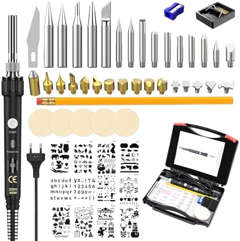 Pirograbador de madera, Set Pirograbador 54-en-1, 60W, Temperatur...