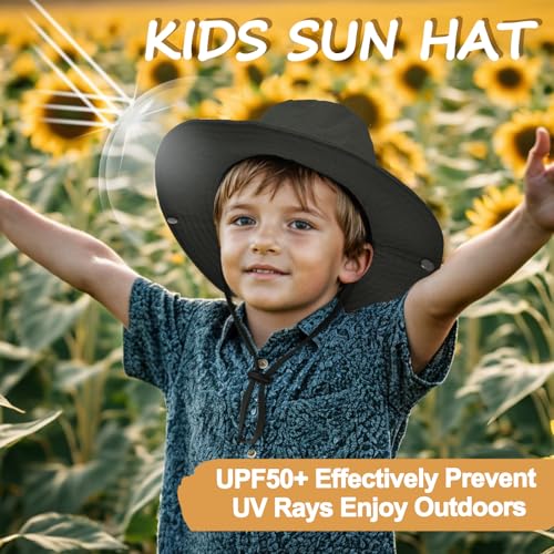 Image of Outdoor Kids Sun Hat UPF 50+ Quick Dry Foldable Bucket Hat Lightweight Adjustable Fishing Safari Hat for Girls and Boys