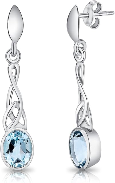 DTPSilver - 925 Sterling Silver Drop/Dangle Butterfly backs Earrings - Trinity Knot - Celtic Collection - Various Natural Gemstones