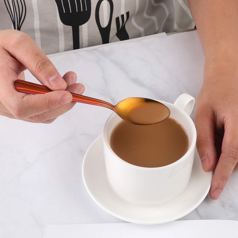 BuyGo 24-Piece Rainbow Red Stainless Steel Dinnerware Set - 6pcs Knife/Fork/Spoon/Tea Spoon Service for 6, Classic Design & Dishwasher Safe