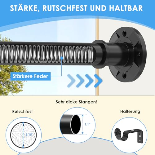 Veloxtera 28mm Gardinenstange ohne Bohren, Ausziehbare Teleskopstange, Rostfrei & Rutschfest Duschvorhangstange, Spannstange Verstellbar von 78 bis 283cm, Ideal für Badezimmer, Vorhangstange