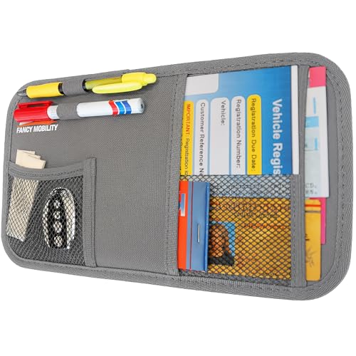 Fancy Mobility Car Sun Visor Organizer - Auto Document and Small Storage Holder - Pouch for Registration and Insurance - Perfect Minimalist Design (Pack of 1 (Gray))