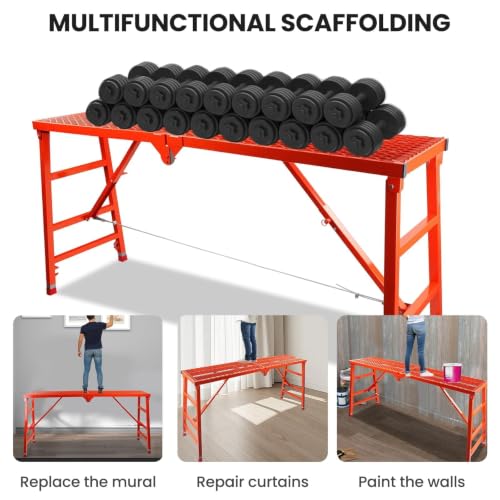 Foldable Scaffolding Platform, 70.8 x15.2” Steel Adjustable Step Ladder by Noliven - Image 4