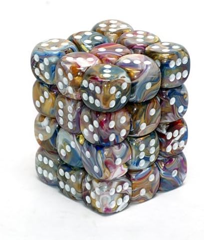 Chessex Dice d6 Sets: Festive Carousel with White - 12mm Six Sided Die (36) Block of Dice