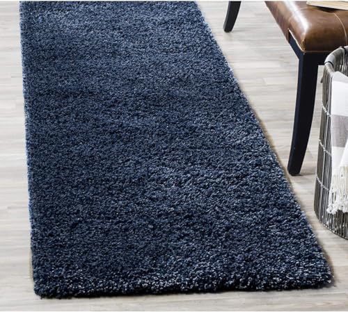 Image of FIASCO Shaggy Carpet Bedside Runner | 2 Inch Pile Height Back in Canvas for Bedroom, Kids Room, Guest Room | Area Rug Microfiber Soft Plush Fluffy Shaggy Carpet | 2x5 Feet Blue