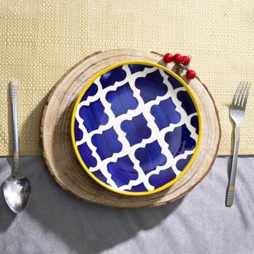 Image of Extra Strong Quarter Serving Ceramic 8.07 Inch Plates, Moroccan Decorative Dinnerware for Snacks, Dessert, Noodles, Small Meals, Salad & Gifting (Navy Blue, Set of 2)