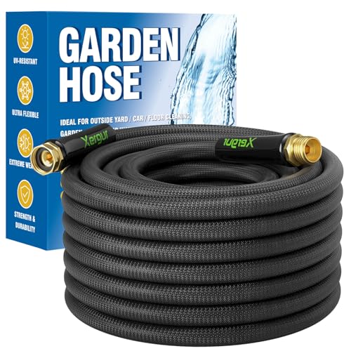 Flexible Garden Hose Water Pipe - 50FT Lightweight Garden Water Hose, Portable Patio Hose with Solid Brass Fittings and Double Latex Core for Pet Washing, Black
