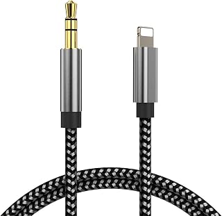 [Apple MFi Certified] Aux Cable for iPhone in Car 3.5mm Aux Cord Compatible with iPhone 14/14Pro Max/13 Pro/12/11/Xs/XR/X/8/7 for Car Stereo/Headphones/Speaker Support All iOS System-Silver black(1M)