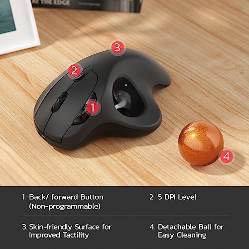 Image of Nulea M501 Wireless Trackball Mouse, Rechargeable Ergonomic, Easy Thumb Control, Precise & Smooth Tracking, 3 Device Connection (Bluetooth or USB Receiver), Compatible for PC, Laptop, Mac (H-DOrange)