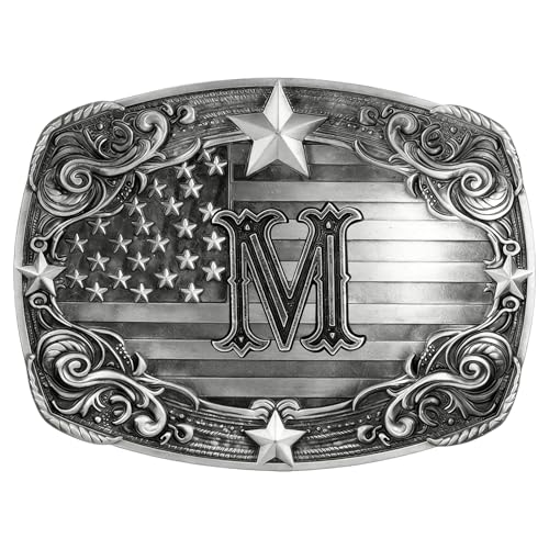 Image of Western Belt Buckle for Men Vintage Cowboy Rodeo Texas Initial Letter ABCDJMR to Z Belt Buckles