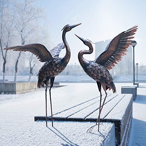 Garden Statue Outdoor Metal Heron Crane Yard Art Sculpture for Lawn Patio Backyard Decoration ,46 inch (2-Pack)