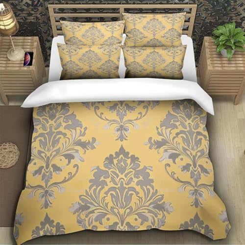 Housse de couette damas vintage en microfibre chic 135x200