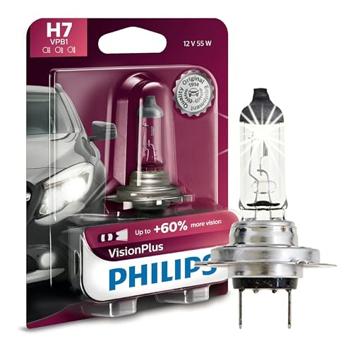 Philips Automotive Lighting H7 VisionPlus Deluxe Upgrade Automotive Replacement Headlight Bulb, Fits Select High Beam, Low Beam, or Fog Positions (Pack of 1)