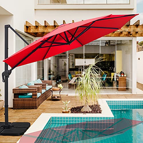 Sunnyglade 11Ft Cantilever Patio Umbrella Round Deluxe Offset Umbrella 360°Rotation & Integrated Tilting System Heavy Duty Patio Hanging Umbrella For Market Garden Deck Pool Backyard Patio(Red) #TOP5