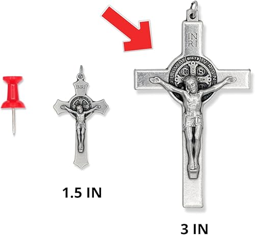 Miniatura 2 de Crucifijo XL de San Benito Crucifijo de borde recto para hacer rosario  Crucifijo oxidado de plata XL de 3 pulgadas para rosario de San Benito o