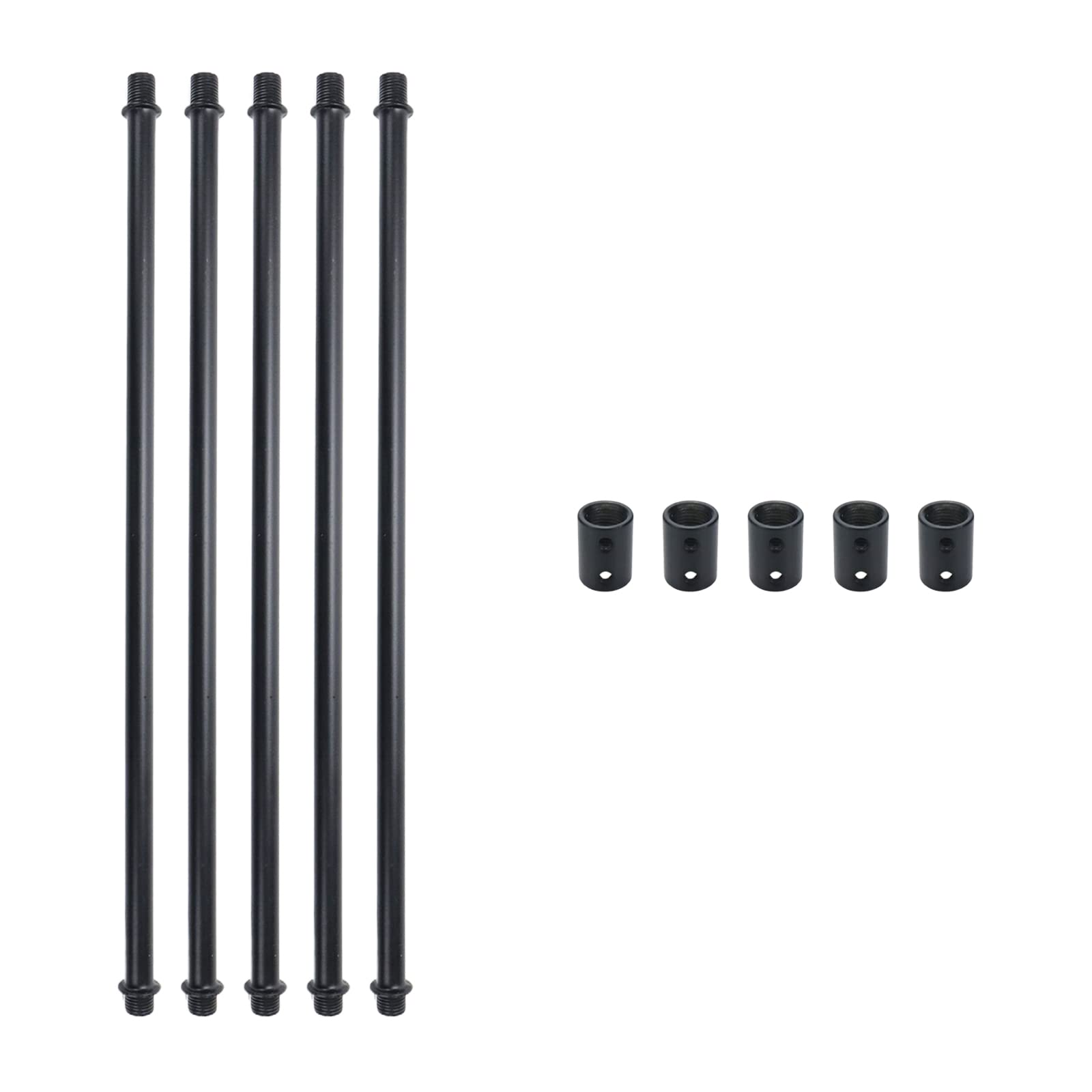 Pastlla5 Sets M10 Straight Pipe Lamp Stem Kit with Connector Coupling Lamp Rod Hardware Light Fixture Parts Replacement, 11.9" Long，Black