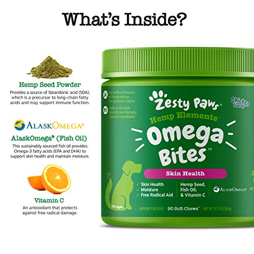 Zesty Paws Skin & Coat Bites for Dogs â Fish Oil Soft Chews with Omega-3 Fatty Acids EPA & DHA - Skin, Coat, Antioxidant & Immune Support - Hemp - 90 Count - Image 4