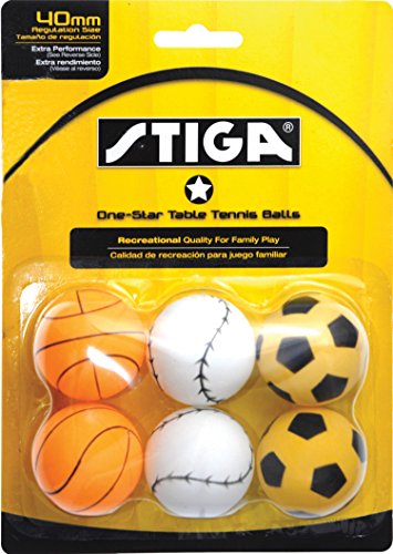 STIGA 1-Star Sports Themed Recreational-Quality Regulation Size 40mm Table Tennis Balls (6 Pack)