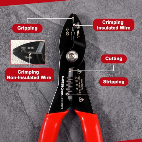 Image of 4-in-1 Multi Purpose Electricians Pliers, 7 inch Compact Wire Stripper | Wire Stripper Cutter Crimper Gripper, Cr-V Steel, Professional Crimping Tool, for 12-20 AWG Insulated & Non-Insulated Wires