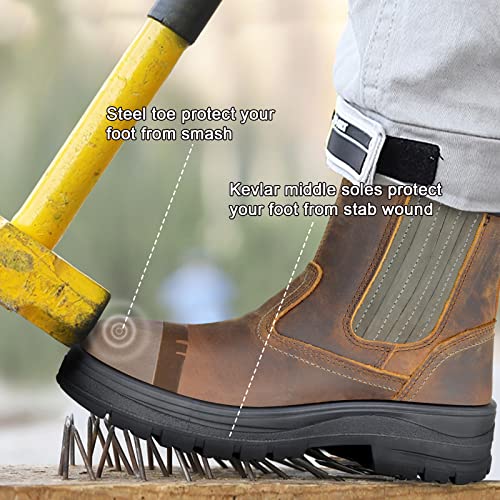Steel Toe Boots for Men, Full Grain Leather Work Boots for Men, Non-Slip Electrical Insulation Impact Resistance, Breathable & Comfortable Slip on Mens Work Boots4