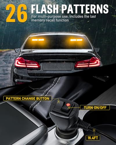 HLauto 1002L Emergency Strobe Traffic Advisor Light Bar: 40LED Dash Safety Warning Flashing Front/Rear Windshield Visor Light for Construction Vehicle, Trucks (2x10.7inch, Amber)