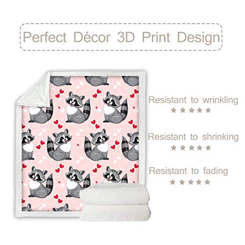 Sleepwish Raccoon Fleece Blanket Pink Cute Cartoon Forest Animals Sherpa Blanket Comfort Warmth Soft Plush Throw For Kids Adults Gift Sofa Chair Bed Office Throw(50"X60") #TOP3