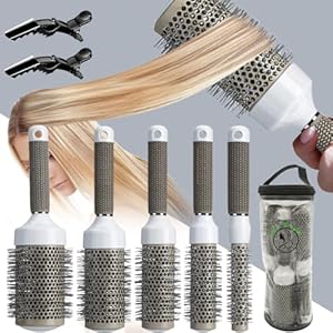 5pcs Small and Large Round Brush for Blow Drying Thermal Ceramic & Ionic Tech Round brushes Set for Girls/Women Salon Blowout & Styling,Short and long Curling Hair brush for blow drying at Home