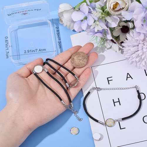 Beebeecraft 1 Box 10Pcs Bracelet Bezel Settings 304 Stainless Steel Bezel Blank Tray with Black Milan Cord for Jewellery DIY Craft Making - Image 3