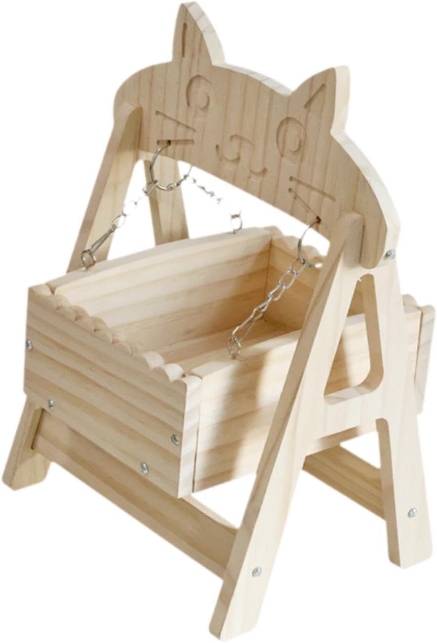 Wooden Chinchilla Swing & Bed - Solid Wood Hanging Hammock for Small Pets (22x18x33cm/8.7x7.1x13in)
