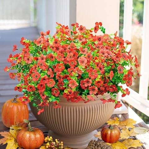 Ivydale Artificial Fake Flower Plants for Outdoor Outside Winter Christmas, Faux Silk Red Mums Daisy UV Resistant Look Real for Front Door Porch Planter Home Patio Window Box Decor Cover