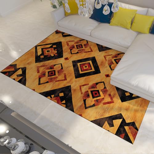 Tapis lavable damier orange à poil ras et dos antidérapant stable