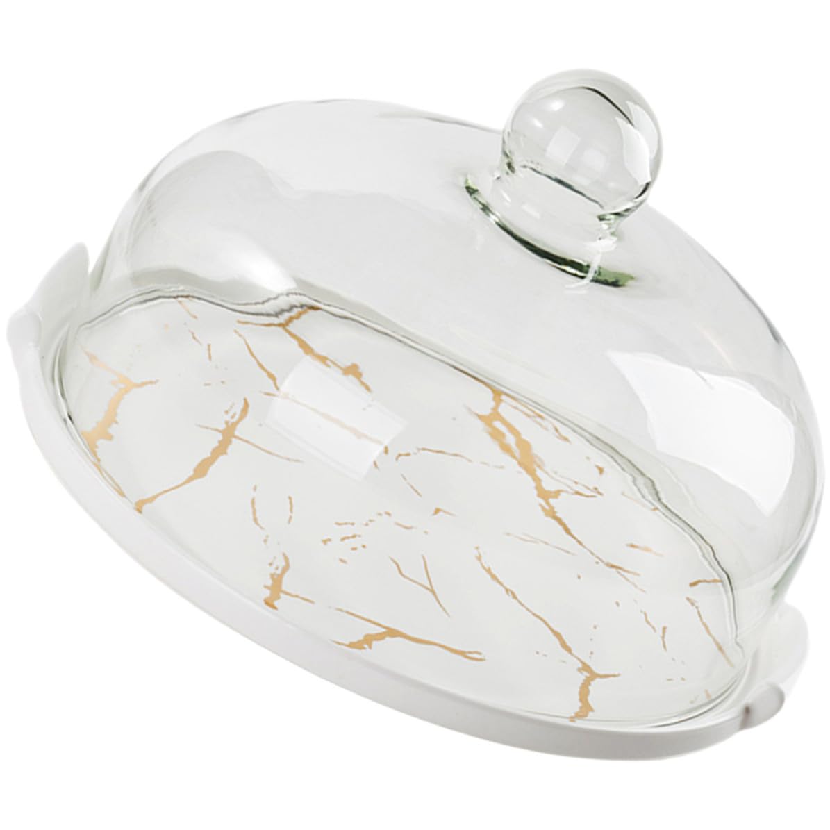 Soporte para Tartas con Tapa de Cerámica y Vidrio Blanco con Diseño de Mármol, Gran Capacidad para Almacenar Snacks y Mantener la Comida Limpia en Casa o Tiendas