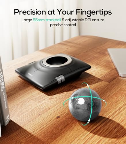 Image of Nulea Wireless Trackball Mouse, Ergonomic 55mm Trackball, Adjustable DPI for Precise Control, Left or Right Hand Compatible, Rechargeable, Multi-Device Bluetooth & 2.4GHz (Silver)