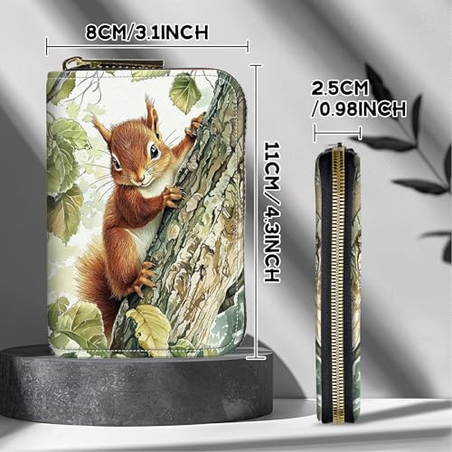Image of Cute Credit Card Holder with Zipper, Squirrel RFID-Blocking Card Case Small Wallet for Women Men, Multi-slot Card Organizer Case Travel Accordion Wallet