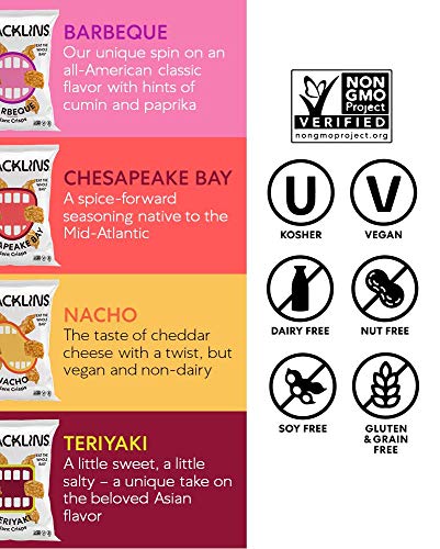 SNACKLINS Plant Based Crisps 4 Flavor Variety - Nacho, BBQ, Teriyaki, Chesapeake Bay - Gluten Free, Grain Free, 100% Kosher, Vegan Healthy Snacks, No Added Sugar Crunchy Puffed Snack - .9oz Bag (Case of 48)