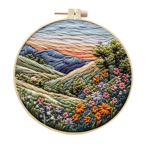 Image of EUBUY Landscape Embroidery Kits for Beginners, Embroidery Kits for Beginners Adults, Beginners Embroidery Starter Kit with Pattern, Needle Thread DIY Embroidery Material Kit