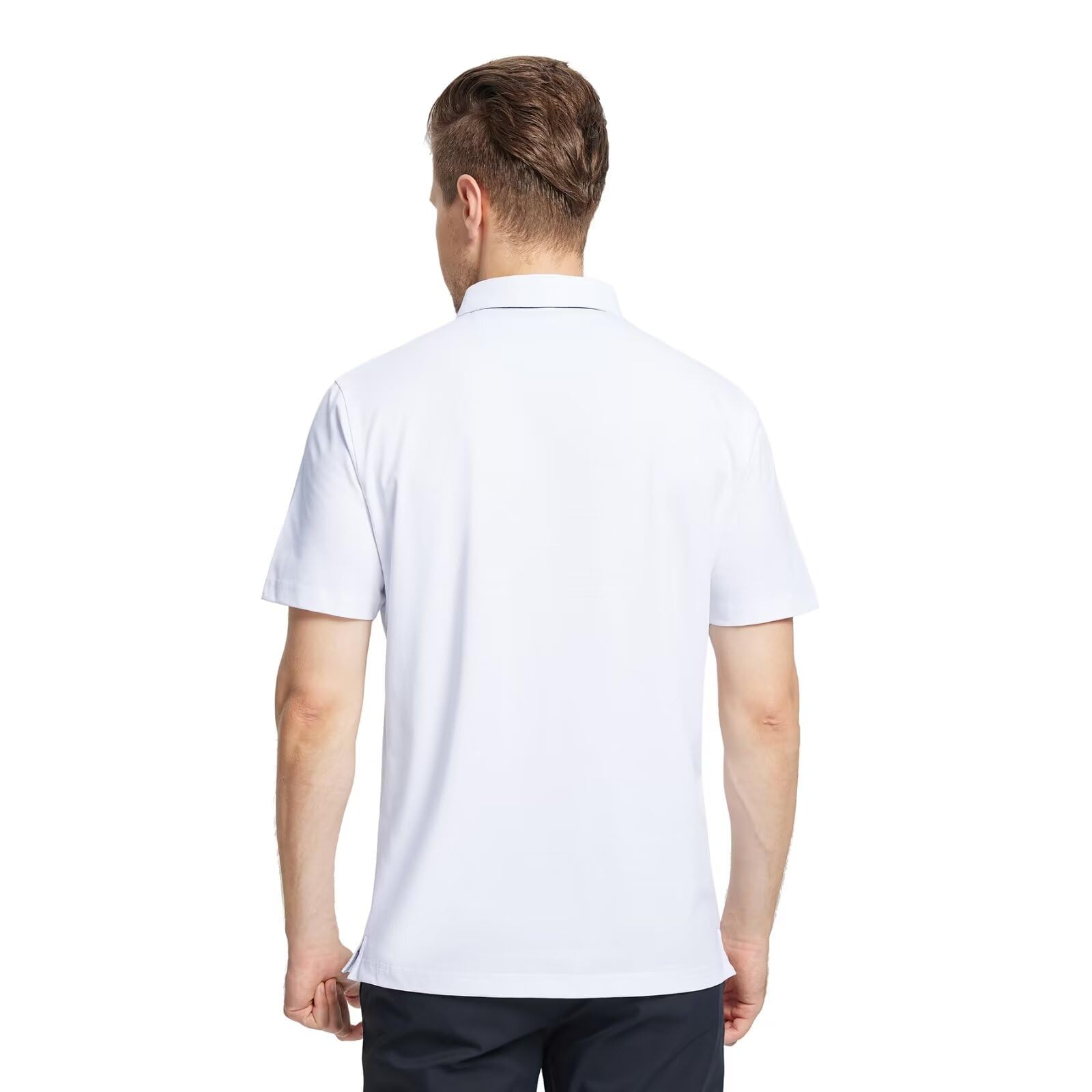 Polo Casual para Hombre, Manga Corta, Mezcla de algodón Mercerizado, Transpirable, Ajuste clásico, Polo de Negocios, Blanco, Large