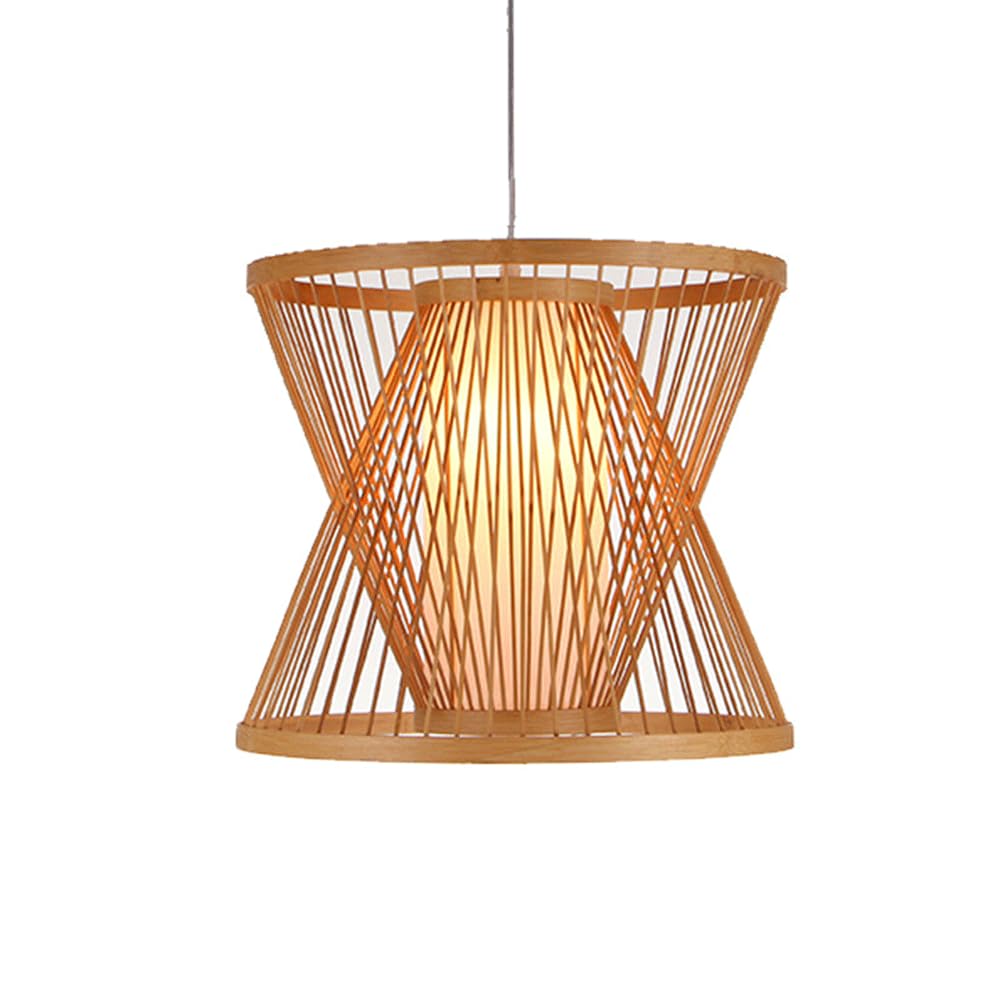 CHUNGYANG Bamboo Weaving Dining Room Pendant Light Pastoral Bamboo Wicker Lampshade with Adjustable Suspension Line Vintage Hand-Woven Bedroom Living Room Nursery Entryway Hanging Pendant Lighting