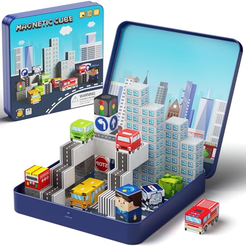 Image of City Traffic Magnetic Blocks Set,Child-Safe STEM Toys with Fully Encased Magnets Non-Toxic & Choking-Proof Travel Learning Gift for Ages 3-8 Car /Airplane Toddler Toy Birthday (49 PCS)