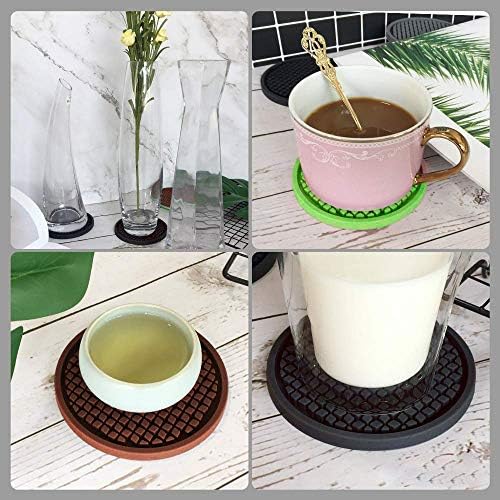 JYKJ Silicone Drink Coasters Set of 6 in Holder - Protect Furniture from Water Marks & Damage, Coaster with Deep Grooved and Non-Slip Bottom for Coffee Beer Mug Wine Glass (Black)