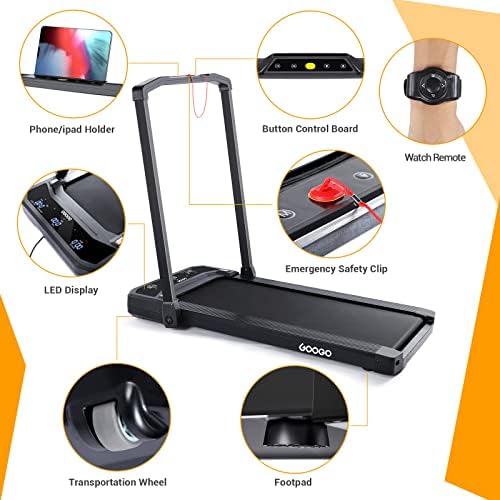 Googo 2 in 1 Folding Treadmill, 2.25HP Under Desk Treadmill Walking Electric Jogging Running Machine with 12 Preset Programs, Remote Control, LED Display, Phone Holder for Home Office Workout Small Spaces
