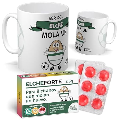 Taza del Elche | Ser del Elche Mola un Huevo + Caramelos ElcheForte | Tazas de Desayuno | Idea de Regalo F.C Elche | Regalo de Taza de Fútbol | Taza de Café, Té o Infusiones | Cerámica Calidad 350ML | Ya disponible en tu tienda friki favorita! En mundofriki.es!