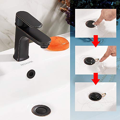 Image of REGALMIX Oil Rubbed Bronze Pop UP Drain, Bathroom Vessel Lavatory Vanity Faucet Sink Stopper, Built-In Anti-Clogging Strainer, Fits Standard Drain Hole(1-1 /2 inch to 1-3 /4 inch),without Overflow R085C-ORB