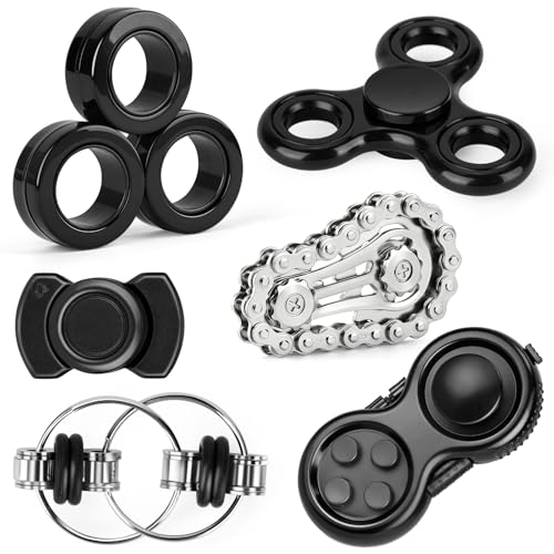 6 Stück Fidget-Spielzeug Set für Erwachsene und Jugendliche – Metallische Schieber&Spinner für Klassenzimmer,Stress und Angst Sensorisches Ring Spielzeug Set geeignet bei Autismus und ADHS